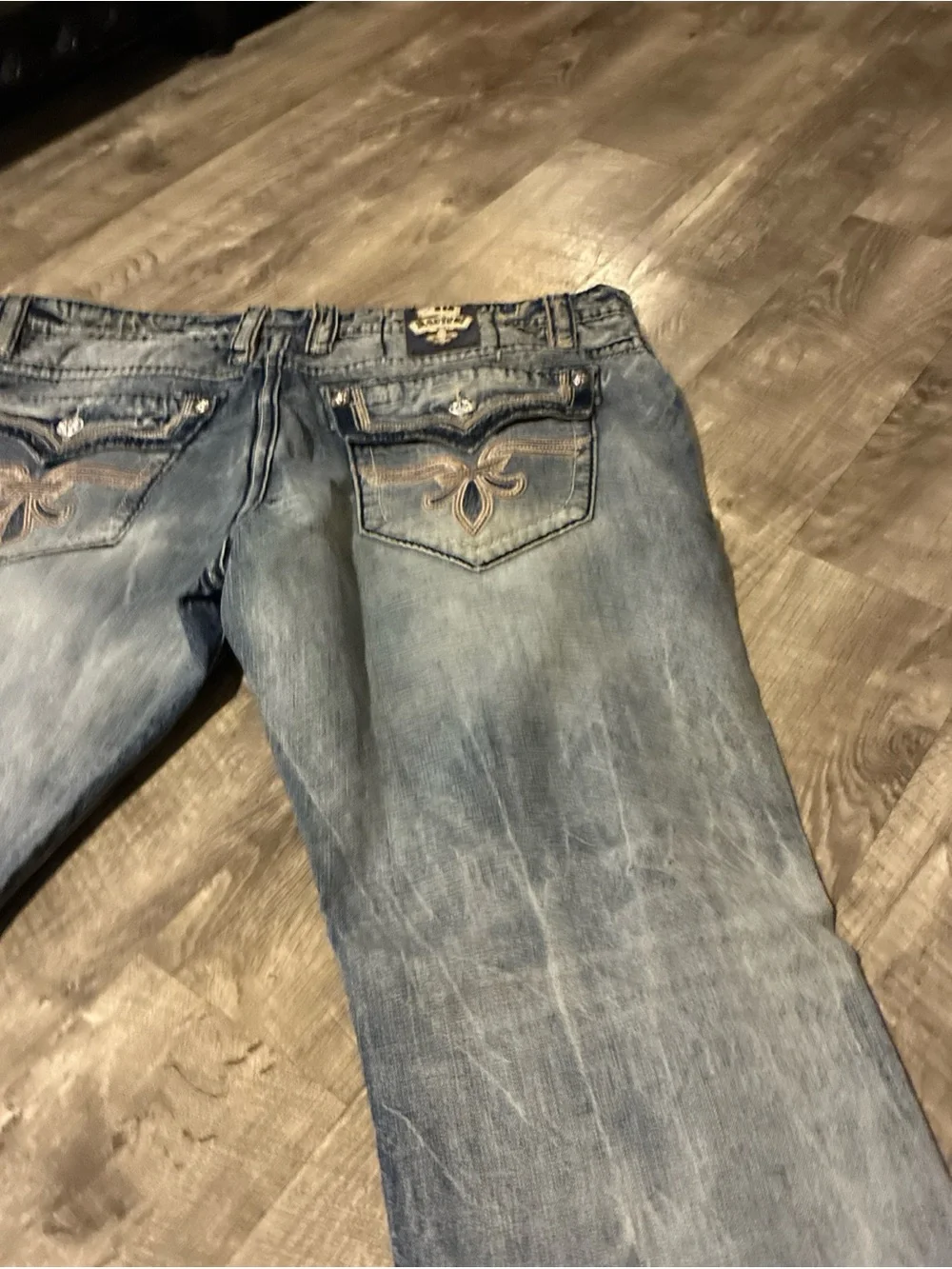 Rock Revival Chopper Relaxed Straight Men's Denim Jeans Thick Stitch SZ 42 Used